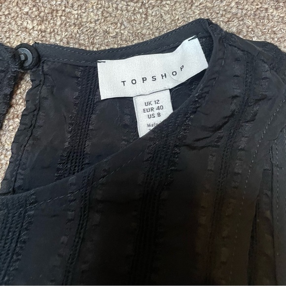 Topshop Baby Doll Smock Top Black- size 8 - Picture 5 of 6